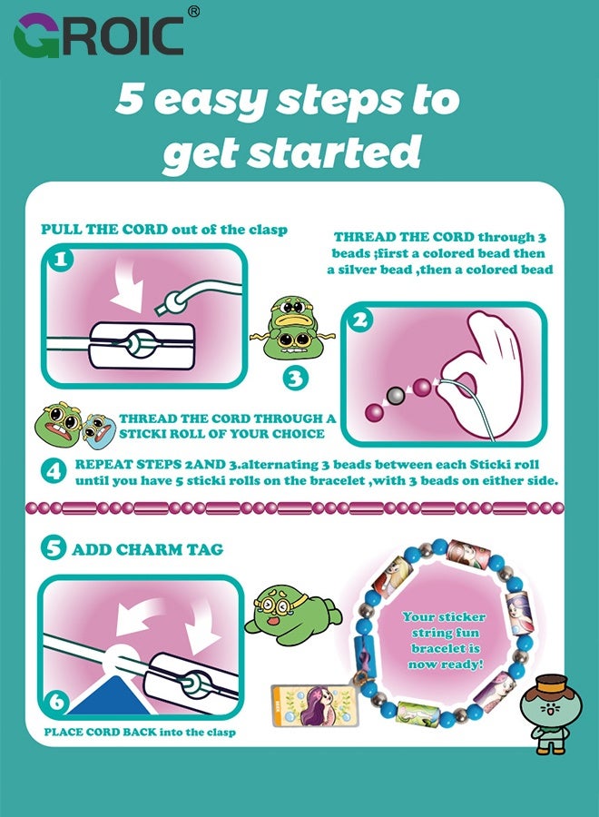 GROIC 320 DIY Bracelets Sticker, Wearable Shareable Stickers, DIY Jewelry Crafts for Girls, Travel-Friendly Gift for Kids, Mystery Reveal Sticki Rolls, Sticker String Fun DIY Bracelet and Necklace Making Kit - Image 3
